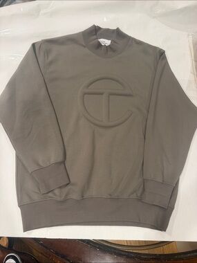 Telfar Taupe Embossed Logo Crewneck Sweater